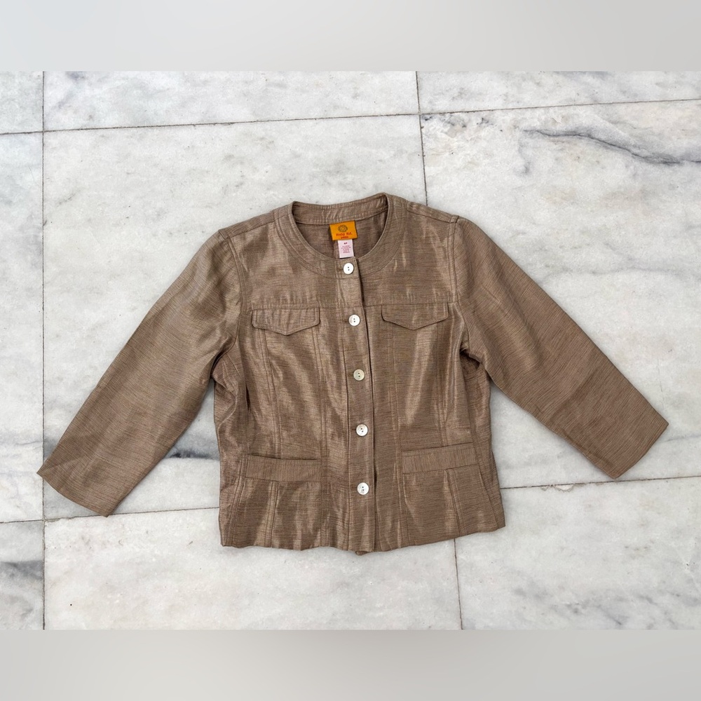 Vintage Ruby Rd. Blazer Gold Collarless Jacket Women 8P Glam Office Casual 90s